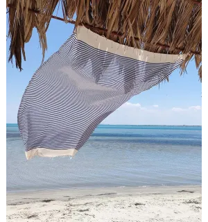 Fouta nido d'ape con strisce blu marino continue  - 1