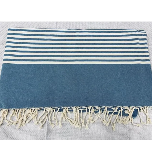 Jeté bleu céruléen foncé avec rayures  - 1