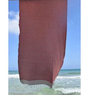 Fouta nid d'abeille rayée 1 cm couleur rose corail Fouta Tunisia - 1 2