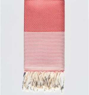 Telo mare a nido d'ape terracotta con righe Fouta Tunisia - 1