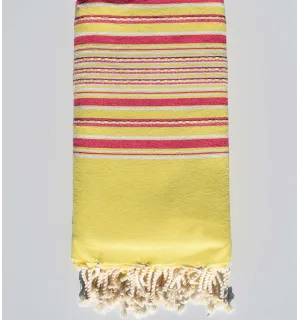 Grande telo mare arabesca giallo con strisce rosa Fouta Tunisia - 1