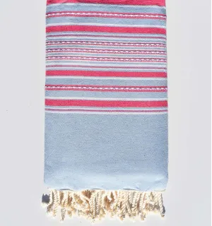 Grande fouta arabesca celeste e rosa scuro Fouta Tunisia - 1