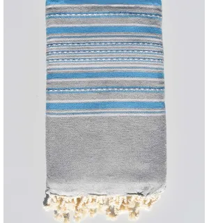 Grande telo mare grigio chiaro con strisce blu Fouta Tunisia - 1