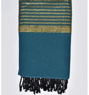 Copridivano blu pavone con lurex dorato Fouta Tunisia - 1
