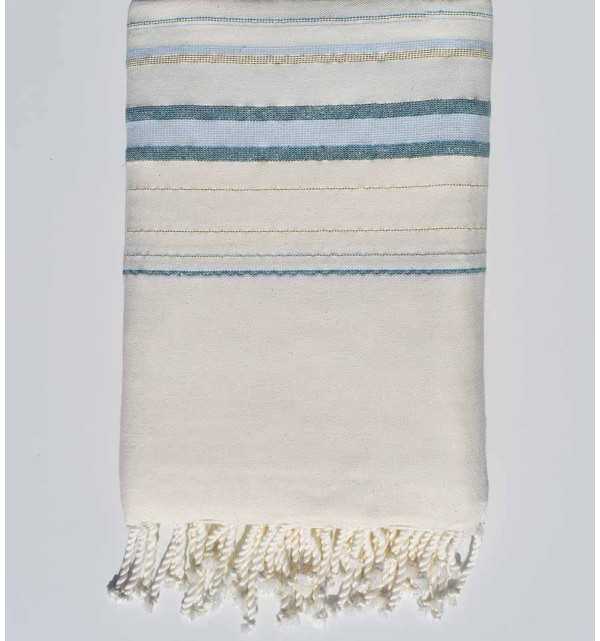 Grande telo mare Fadhila bianco crema, azzurro chiaro e azzurro con lurex Fouta Tunisia - 1