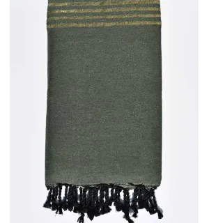 Copridivano verde kaki con lurex dorato Fouta Tunisia - 1