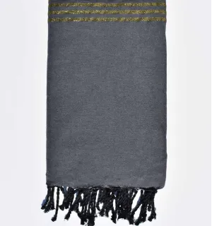 Grande fouta grigio ardesia con filo lurex dorato Fouta Tunisia - 1