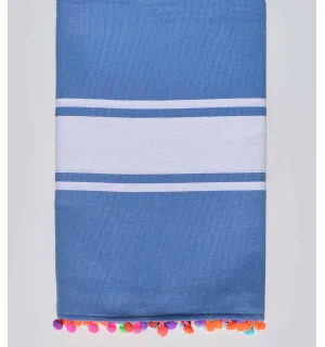 Telo mare blu fiordaliso con pompon Fouta Tunisia - 1