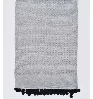 Telo mare grigio a nido d'ape con pompon Fouta Tunisia - 1