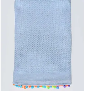 Telo mare azzurro chiaro con pompon Fouta Tunisia - 1