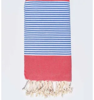 Grande telo mare rosso con strisce blu 1.90m x 2m Fouta Tunisia - 1