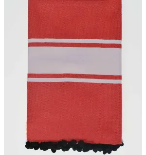 Telo mare rosso con pompon Fouta Tunisia - 1