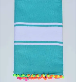 Telo mare turchese con pompon Fouta Tunisia - 1