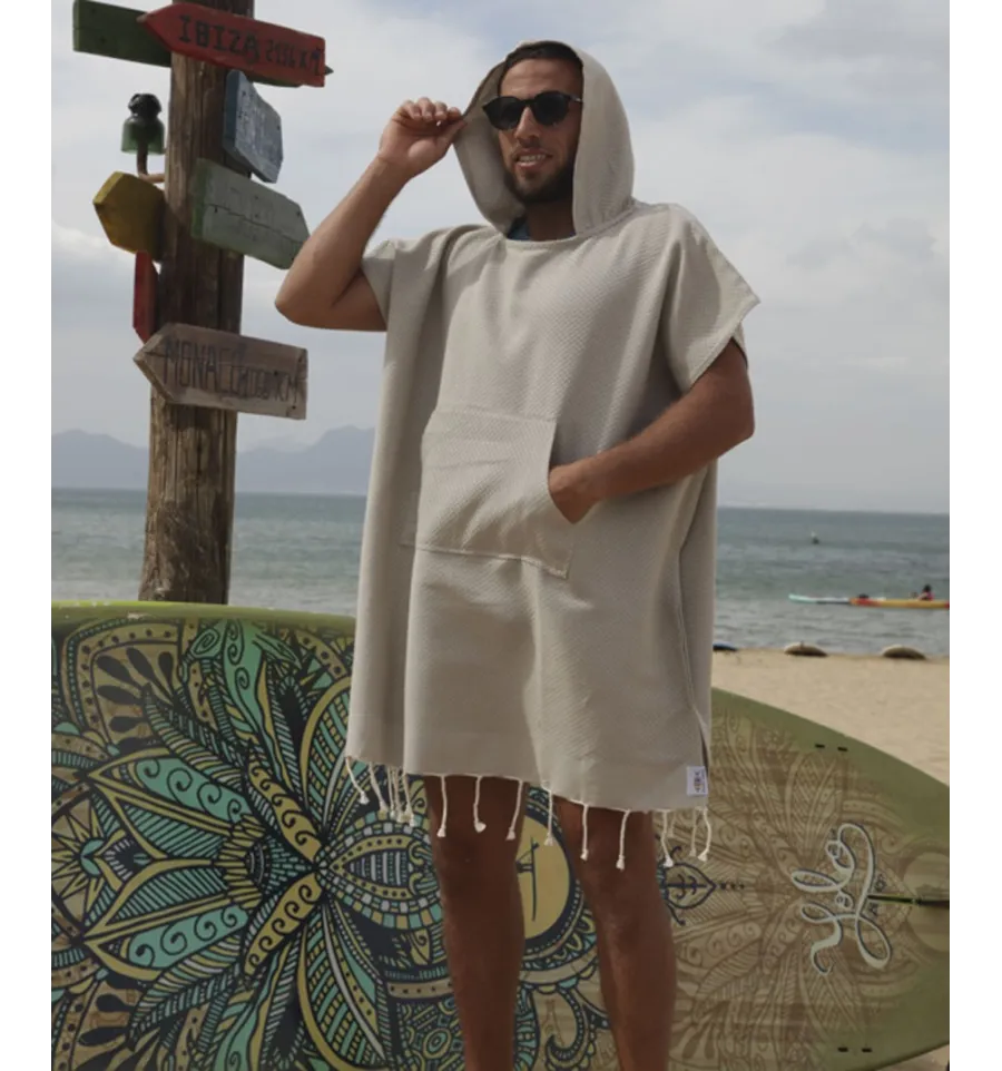 Poncho mare greige Fouta Tunisia - 4