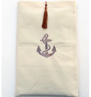 Pochette beige chiaro ricamato e con motivo ad ancora con pompon ruggine Fouta Tunisia - 1