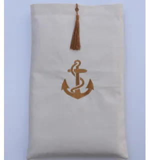 Pochette beige chiaro ricamato con motivo ad ancora e con pompon Fouta Tunisia - 1