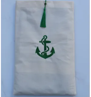 Pochette beige chiaro ricamata con motivo ad ancora verde Fouta Tunisia - 1