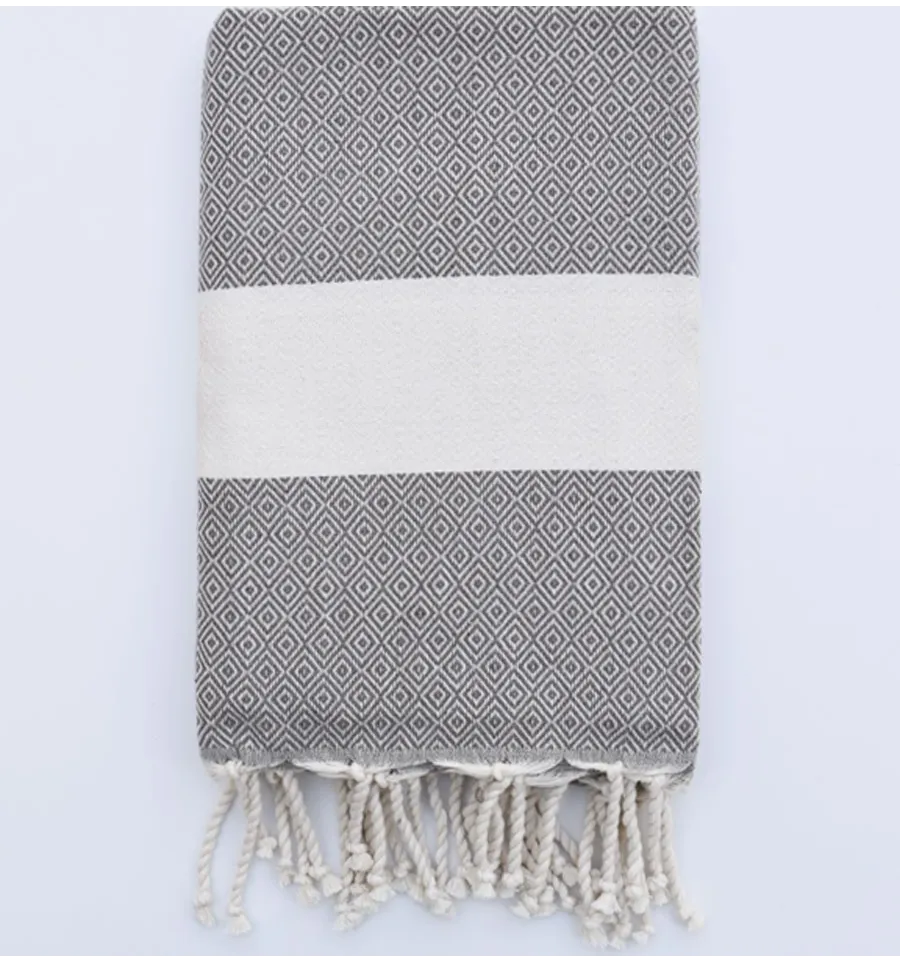 Fouta chevron bianco crema e taupe Fouta Tunisia - 2