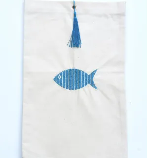 Pochette beige chiaro ricamata con pesce Fouta Tunisia - 1