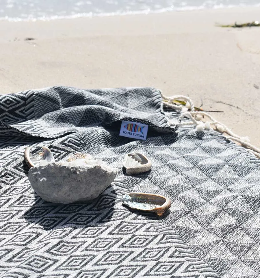Telo mare Jaquard Diamante grigio scuro Fouta Tunisia - 3