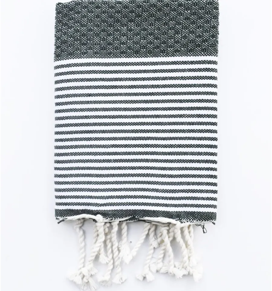 Set di 10 tovaglioli verde scuro con strisce Fouta Tunisia - 1