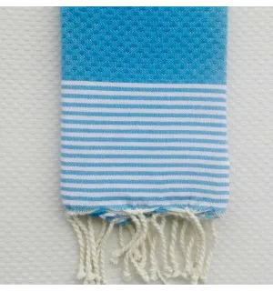 Tovagliolo blu celeste medio a righe Fouta Tunisia - 1