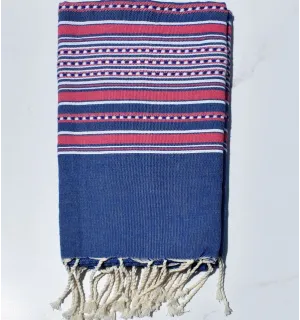 Telo mare arabesca blu con strisce rosa Fouta Tunisia - 1