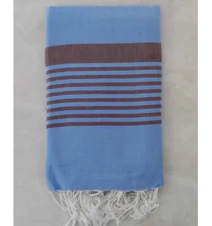 Grande fouta blu con strisce marrone 