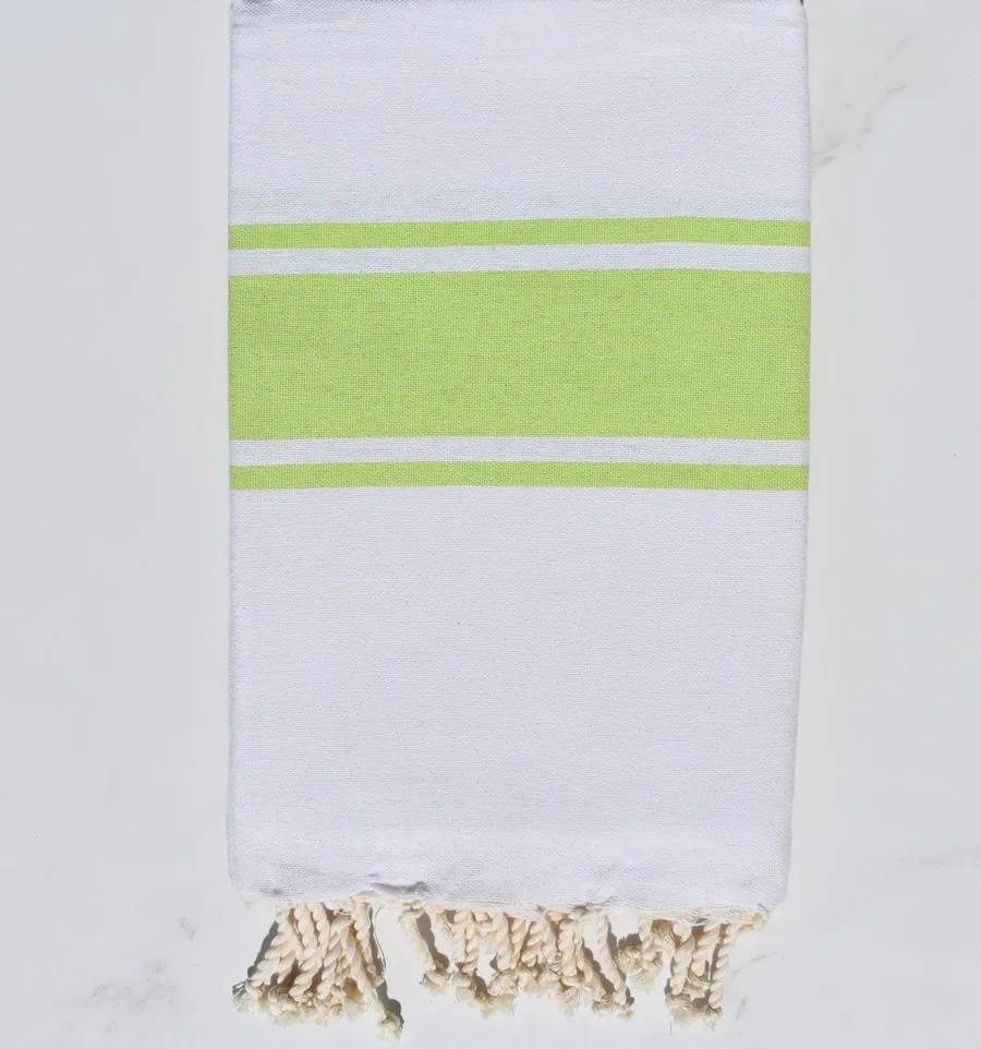 Telo mare Bianco con Strisce Verde Lime Fouta Tunisia - 2