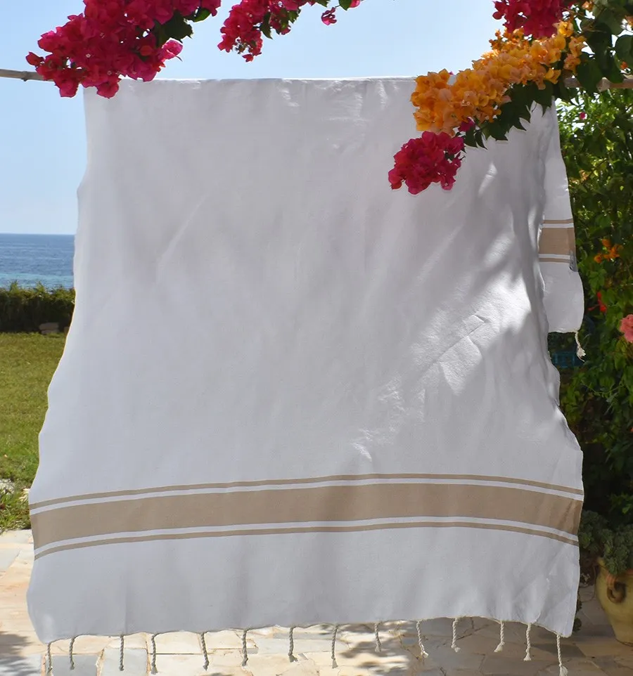 Telo mare bianco strisce Beige Fouta Tunisia - 4