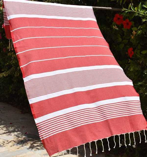 Fouta arthur en Coton Recyclé rouge Fouta Tunisia - 2