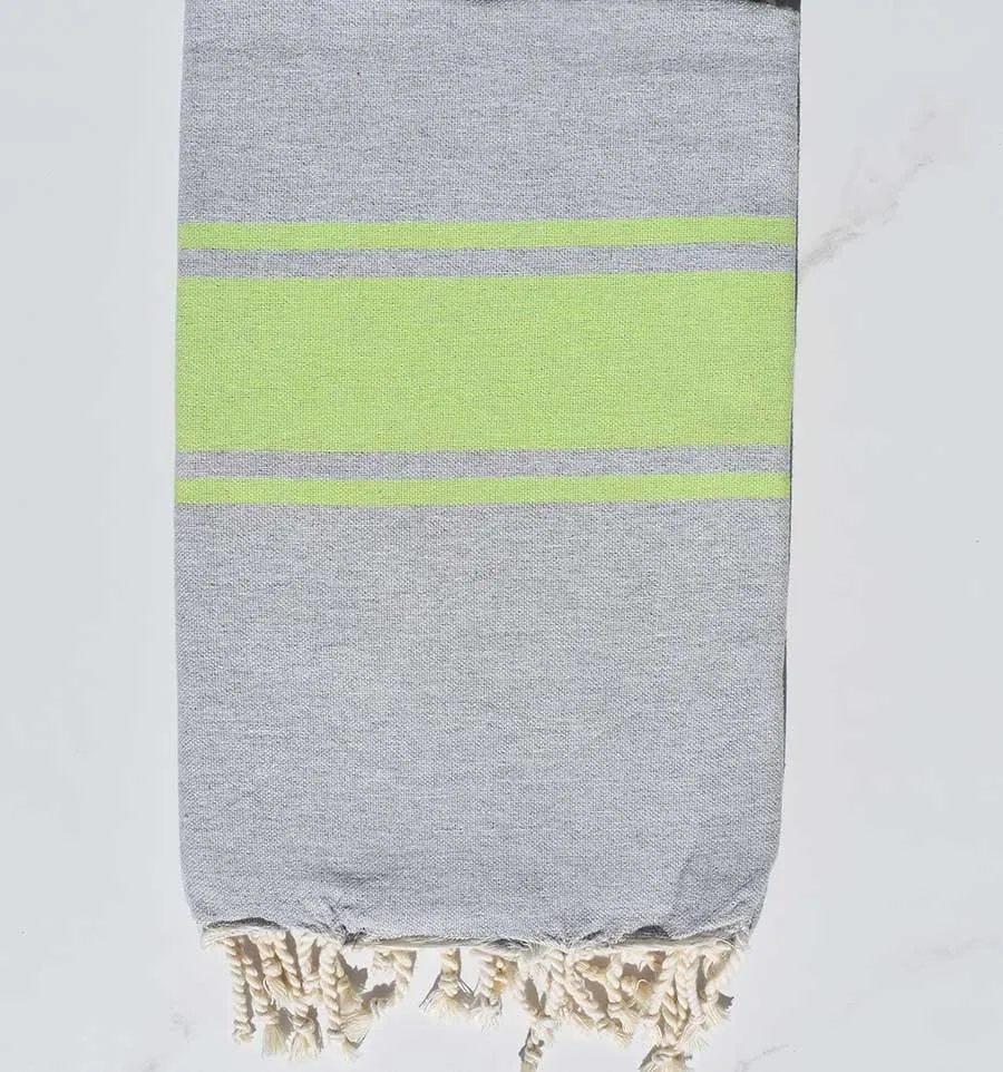 Telo mare grigio con strisce verde lime Fouta Tunisia - 3