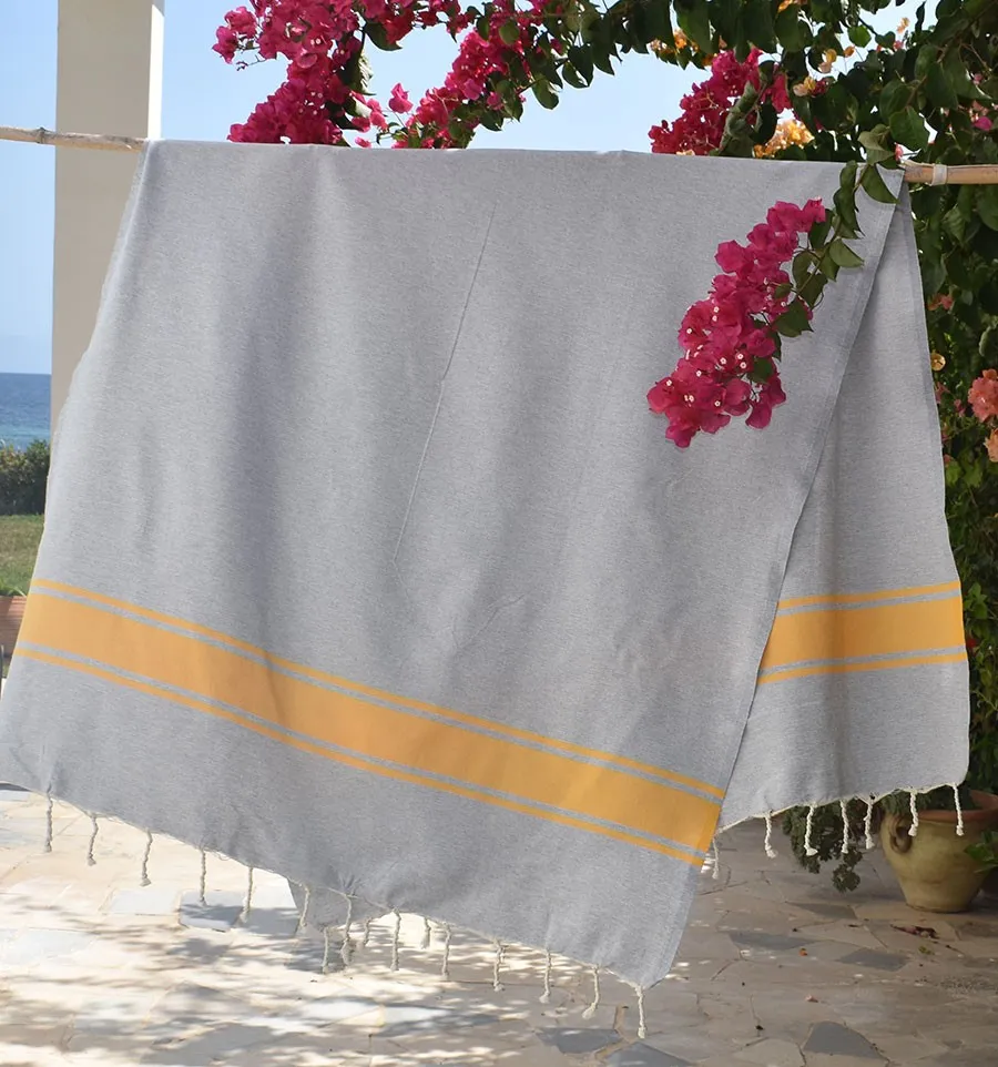 Telo mare grigio con strisce gialle Fouta Tunisia - 2