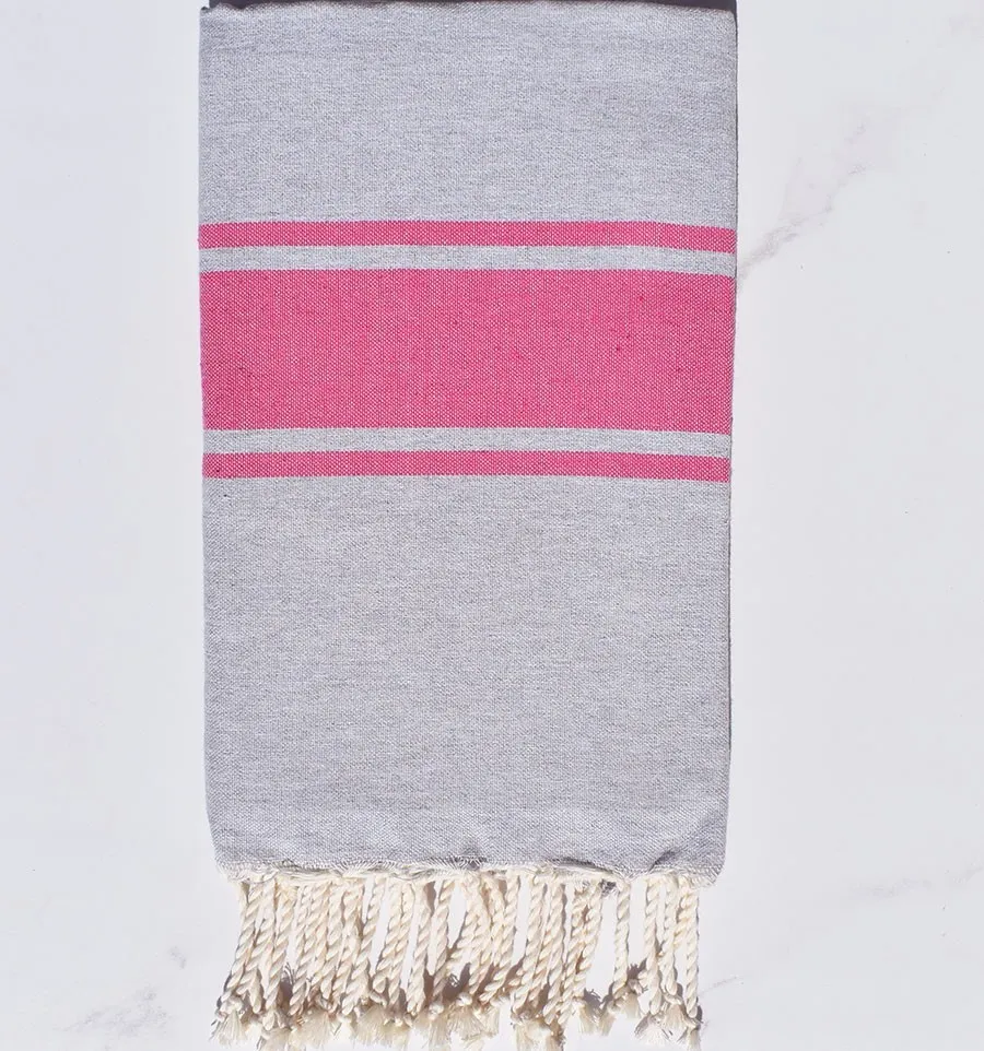 Telo mare Grigio con Strisce Rosa Fucsia Fouta Tunisia - 2