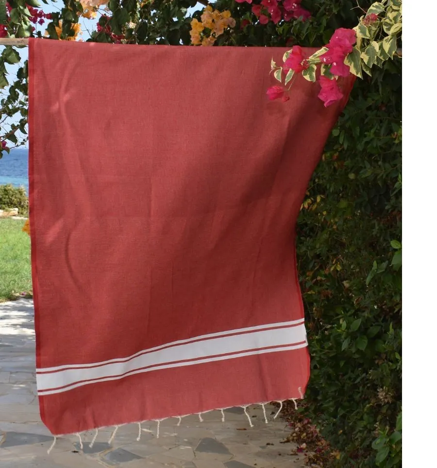 Telo mare in cotone riciclato rosso - Telo mare - FOUTA TUNISIA