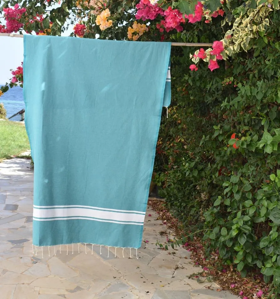Telo mare in cotone riciclato blu azzurro - FOUTA TUNISIA