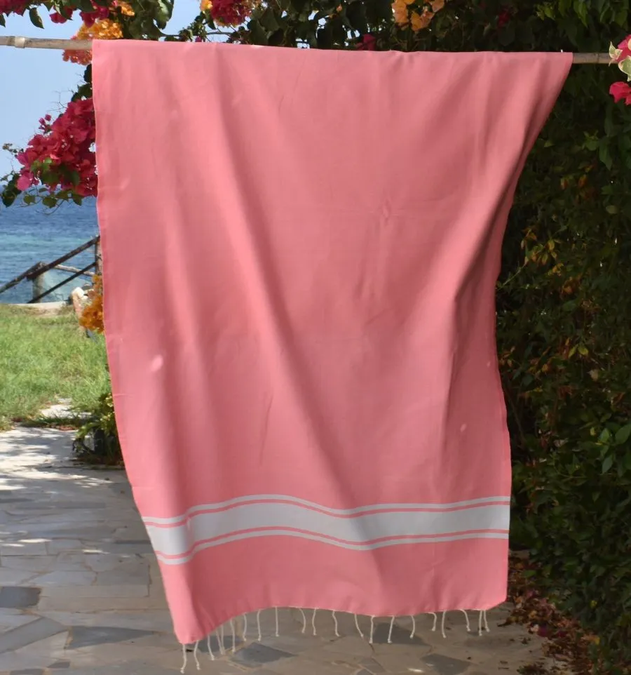 Telo mare in cotone riciclato rosa fluo - FOUTA TUNISIA