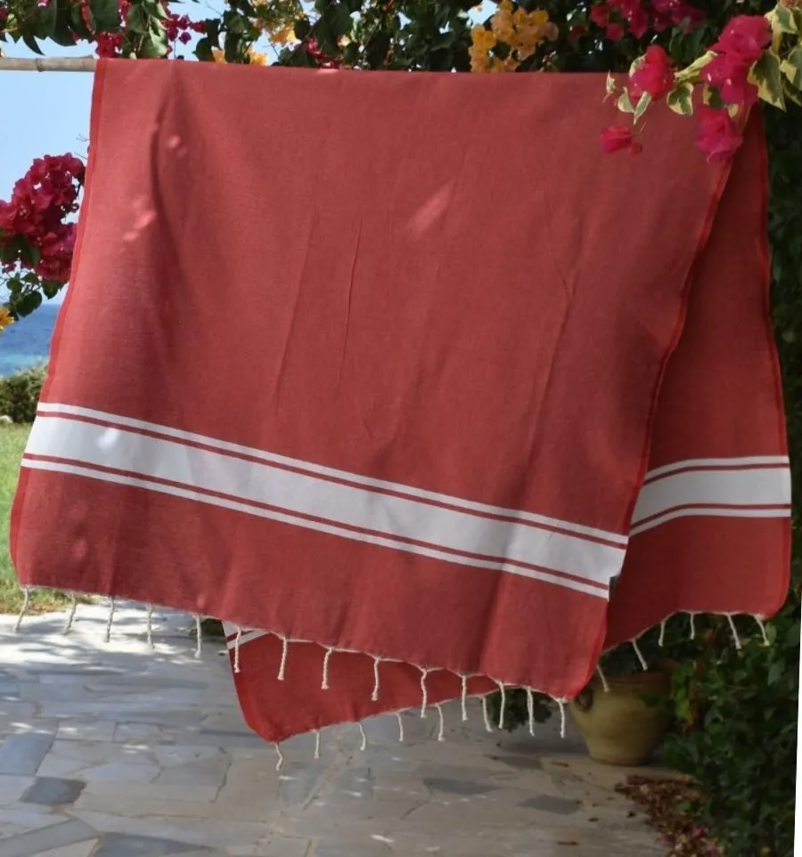 Telo mare in cotone riciclato rosso - Telo mare - FOUTA TUNISIA