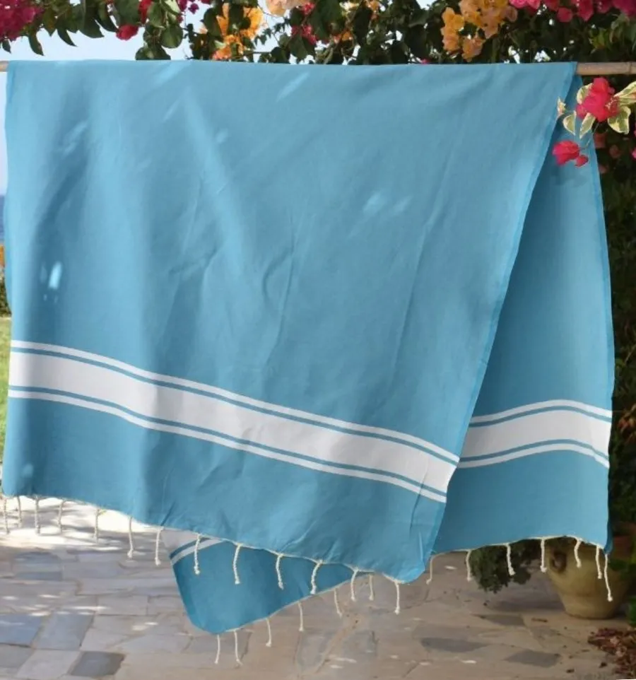 Telo mare in cotone riciclato blu azzurro - FOUTA TUNISIA
