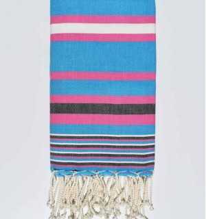 Telo mare celeste blu rosa e bianco a strisce Fouta Tunisia - 1 2