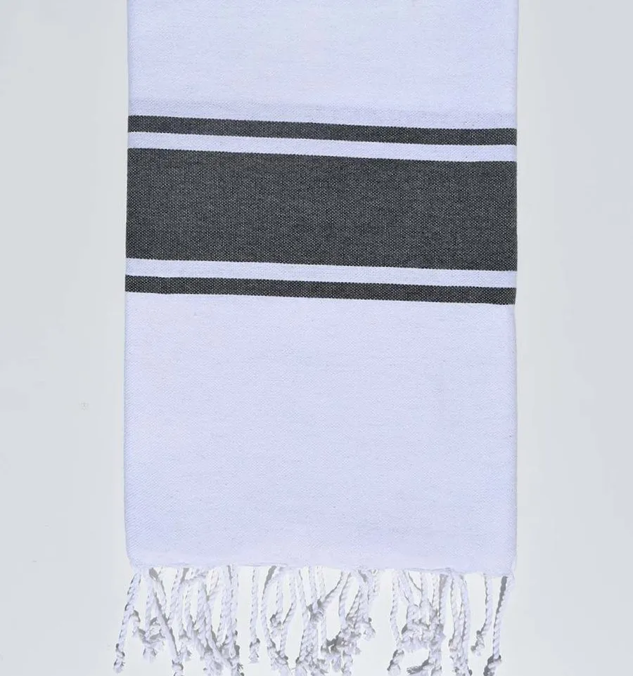 Telo mare bianco strisce grigio 100x200 cm - 100 % Cotone - FOUTA TUNISIA