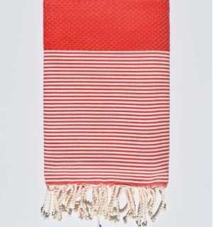 Telo mare nido d'ape rosso con strisce Fouta Tunisia - 1 2