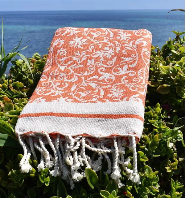 Telo mare jacquard arancione – Morbido, assorbente ed elegante, perfetto per spiaggia e hammam