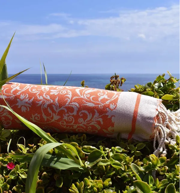 Telo mare jacquard arancione – Morbido, assorbente ed elegante, perfetto per spiaggia e hammam