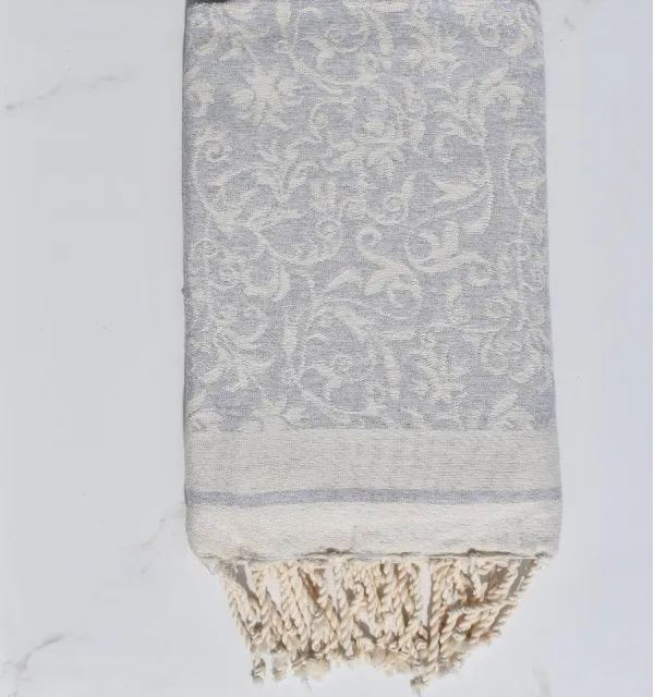Telo mare Versailles grigio chiaro – Fouta in cotone assorbente, telo mare, fouta decorativa