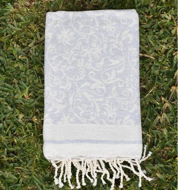 Telo mare Versailles grigio chiaro – Fouta in cotone assorbente, telo mare, fouta decorativa