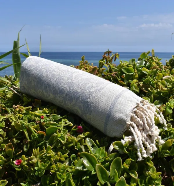 Telo mare Versailles grigio chiaro – Fouta in cotone assorbente, telo mare, fouta decorativa