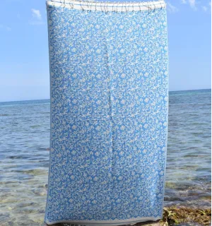 Telo mare Versailles azzurro – Telo floreale in cotone, telo da spiaggia, telo assorbente