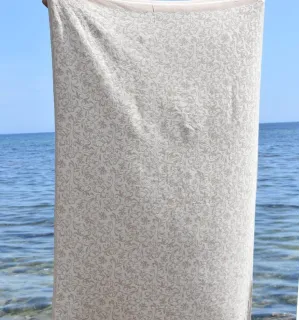 Telo mare jacquard beige – Fouta floreale in cotone, morbida e assorbente per spiaggia o piscina 2