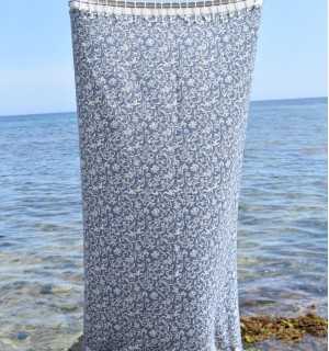 Telo mare Versailles blu fiordaliso – telo mare in cotone, fouta assorbente, fouta floreale